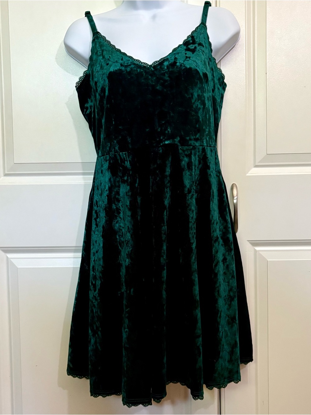 Green Velvet Skater Slip Dress